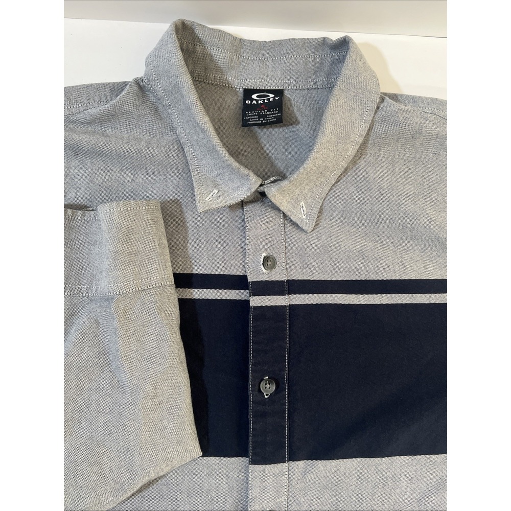 Oakley Shirt Mens XL Gray Blue Striped Long Sleeve Button Down Cotton